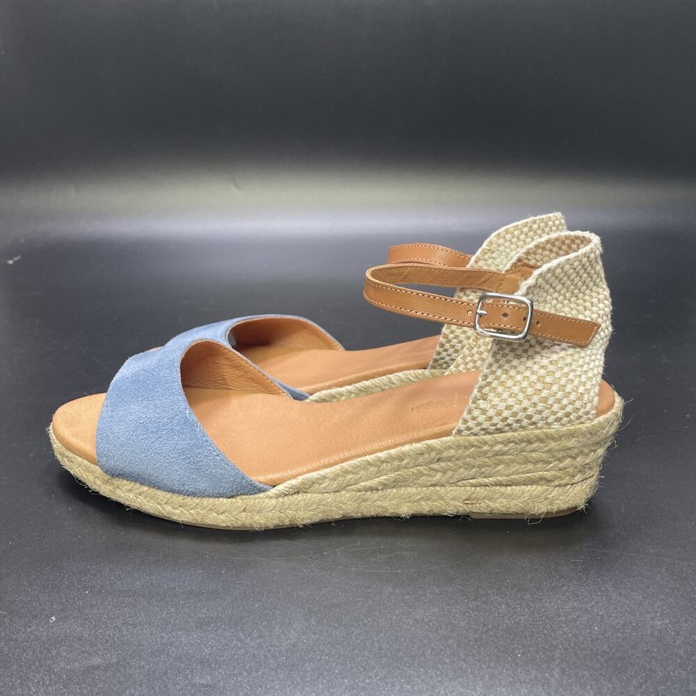 Eric Michael Womens EU 40 Blue Suede Espadrille Wedge Sandals Ankle Strap Spain
